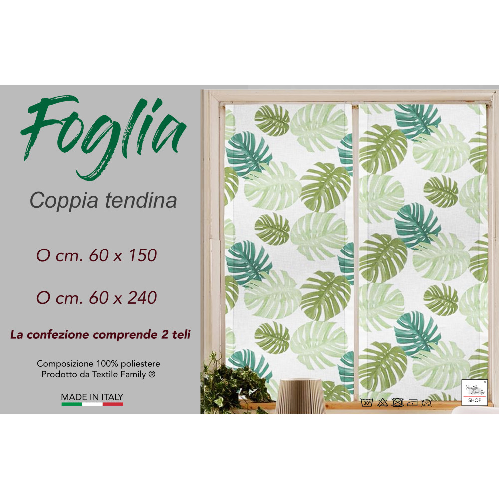 Par de cortinas de cristal GREEN LEAF cm. 60 de la ventana y la puerta