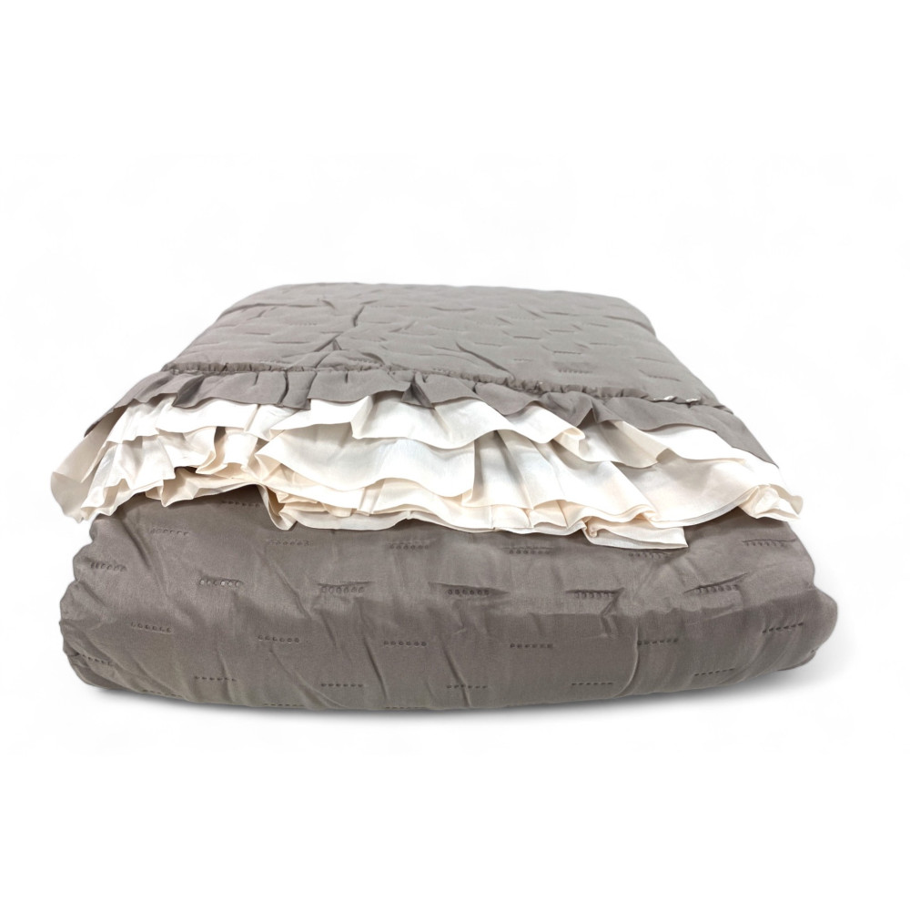 Couvre-lit matelassé à volants en COULEUR ASSORTIE Lit double Gris/Crème