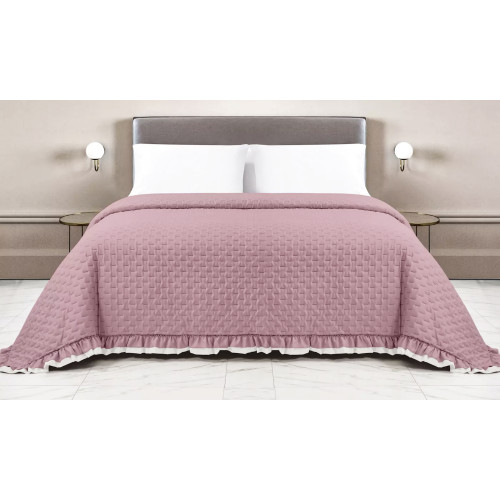 Gesteppte Tagesdecke mit Rüschen in Unifarbe Rosa/Creme