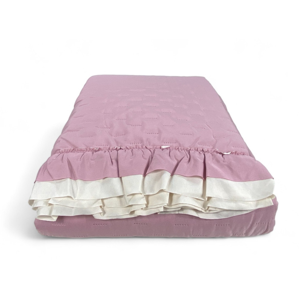 COPRILETTO trapuntato con Volant in TINTA Unita Matrimoniale Rosa/Panna