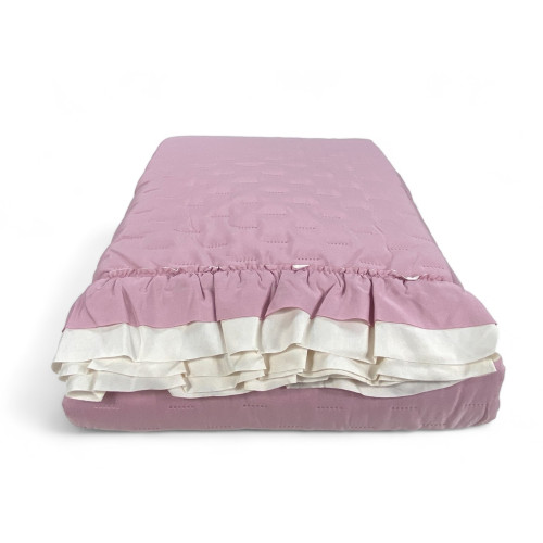 Gesteppte Tagesdecke mit Rüschen in Unifarbe Rosa/Creme