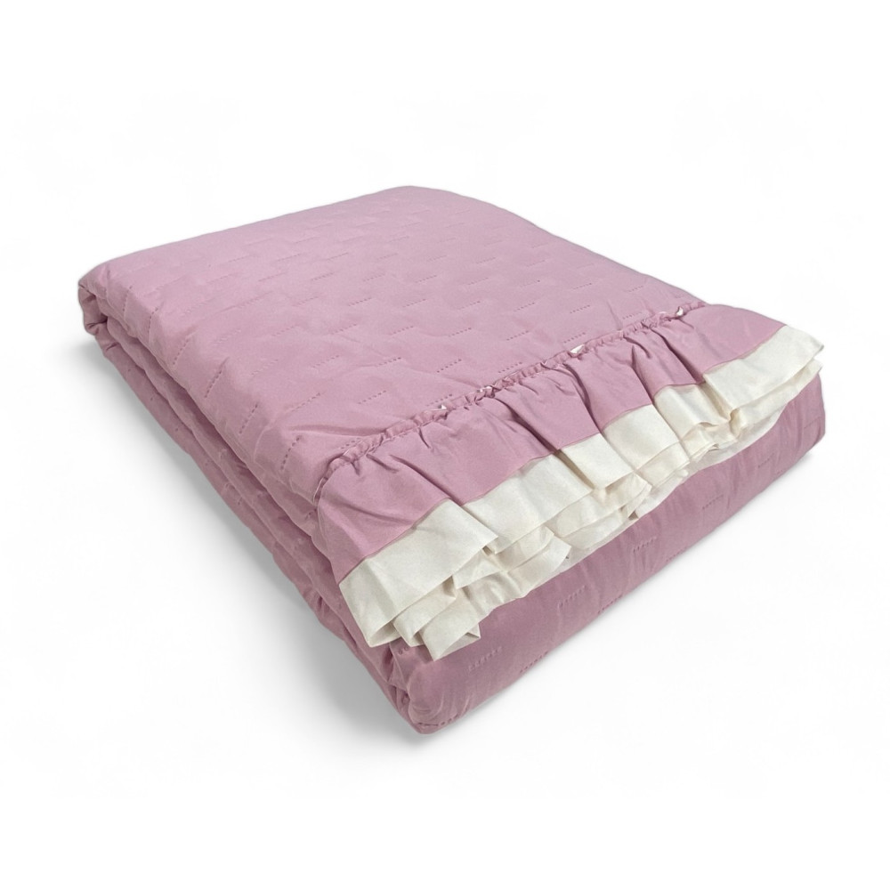 Gesteppte Tagesdecke mit Rüschen in Unifarbe Rosa/Creme