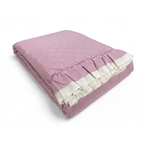 Colcha acolchada con volantes en color liso Rosa/Crema
