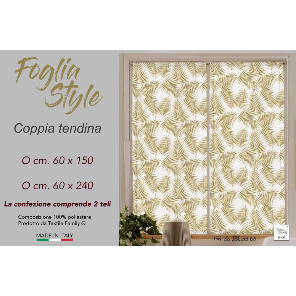 Paire de rideaux en verre FOGLIA STYLE OCRA large cm. 60 de la fenêtre et de la porte