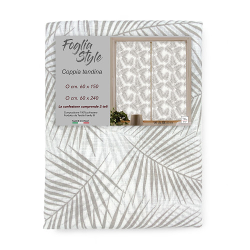 Paire de rideaux en verre FOGLIA STYLE BEIGE large cm. 60 de la fenêtre et de la porte