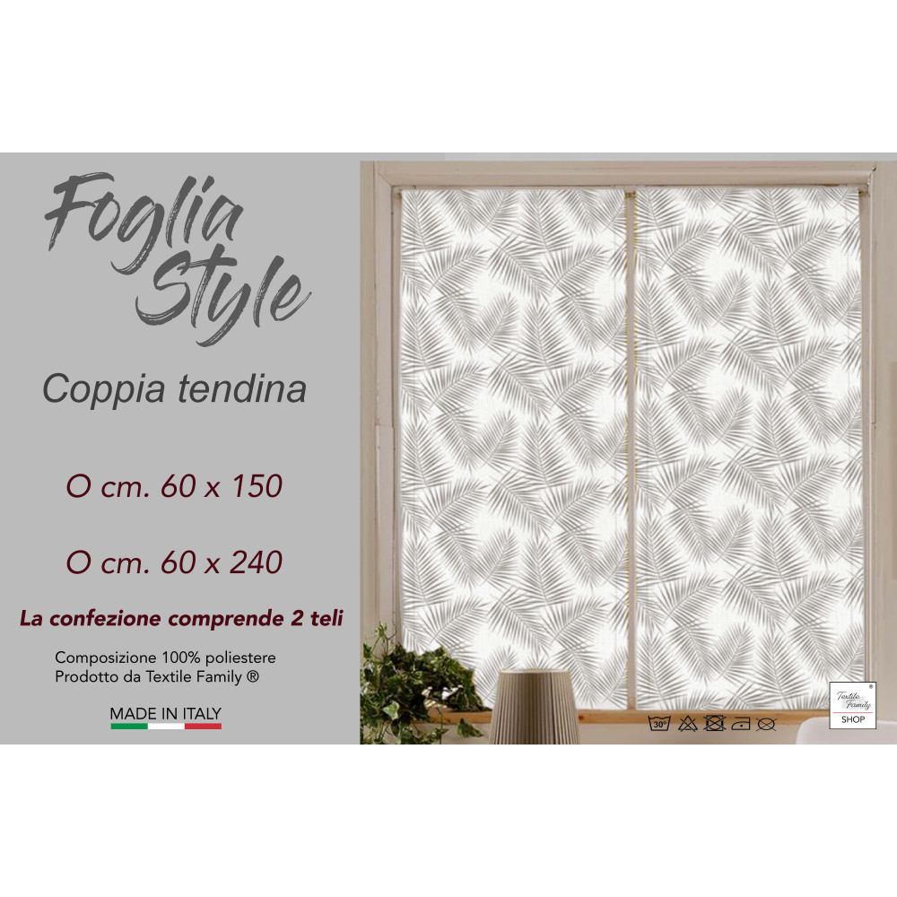 Paire de rideaux en verre FOGLIA STYLE BEIGE large cm. 60 de la fenêtre et de la porte