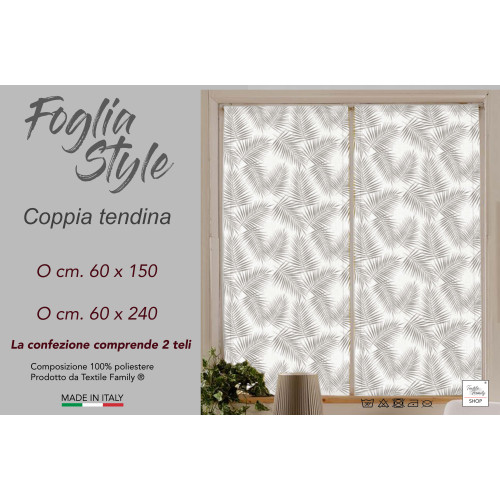 Pair of FOGLIA STYLE BEIGE glass curtain cm. 60 from Window and Door