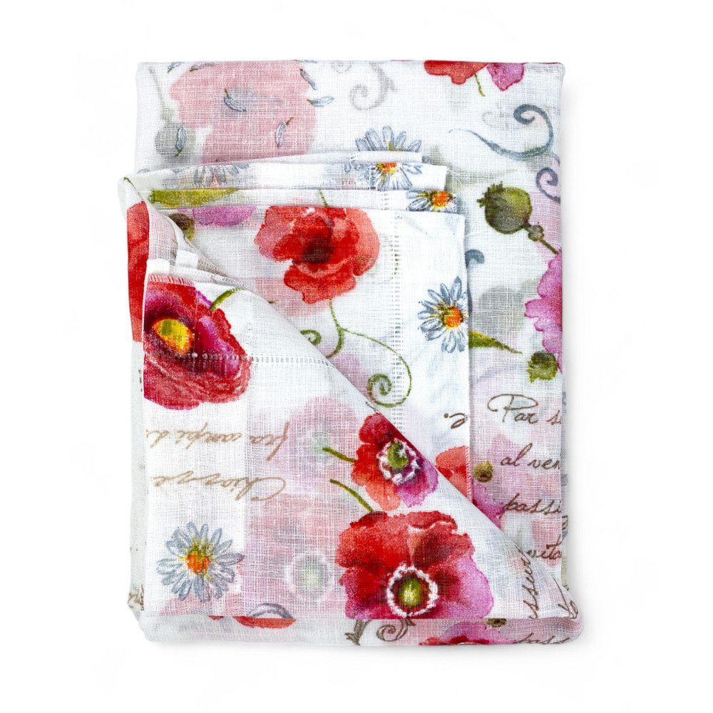 Coppia TENDINA a vetro PAPAVERI larga cm. 60 da Finestra e da Porta