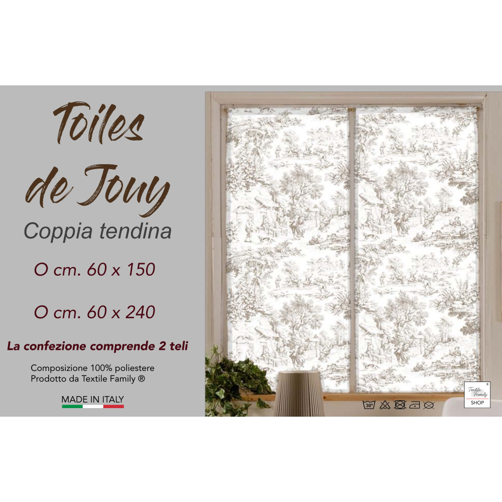 Pair of TOILES DE JOUY Beige glass curtain cm. 60 from Window and Door