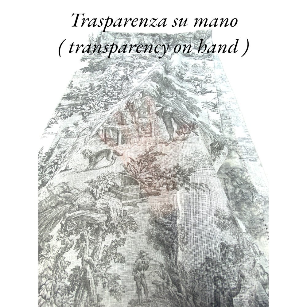 Paire de rideaux de verre TOILES DE JOUY Gris large cm. 60 de la fenêtre et de la porte