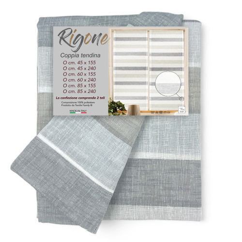 PAIRE de rideaux VERRE MODERNES 45 ou 60 ou 85 de large RIGONE Gris et Gris Tourterelle