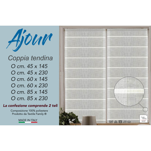 COPPIA tendina VETRO MODERNA larga 45 o 60 o 85 Ajour Grigio