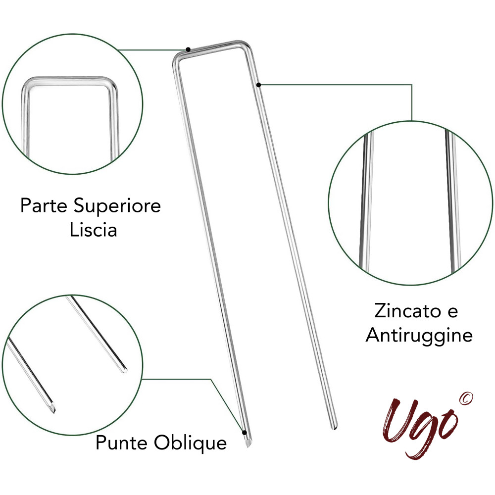 Picchetti da Giardino UGO Multiuso in Acciaio Zincato a Forma di U per Prato Sin - Foto 12 di 24