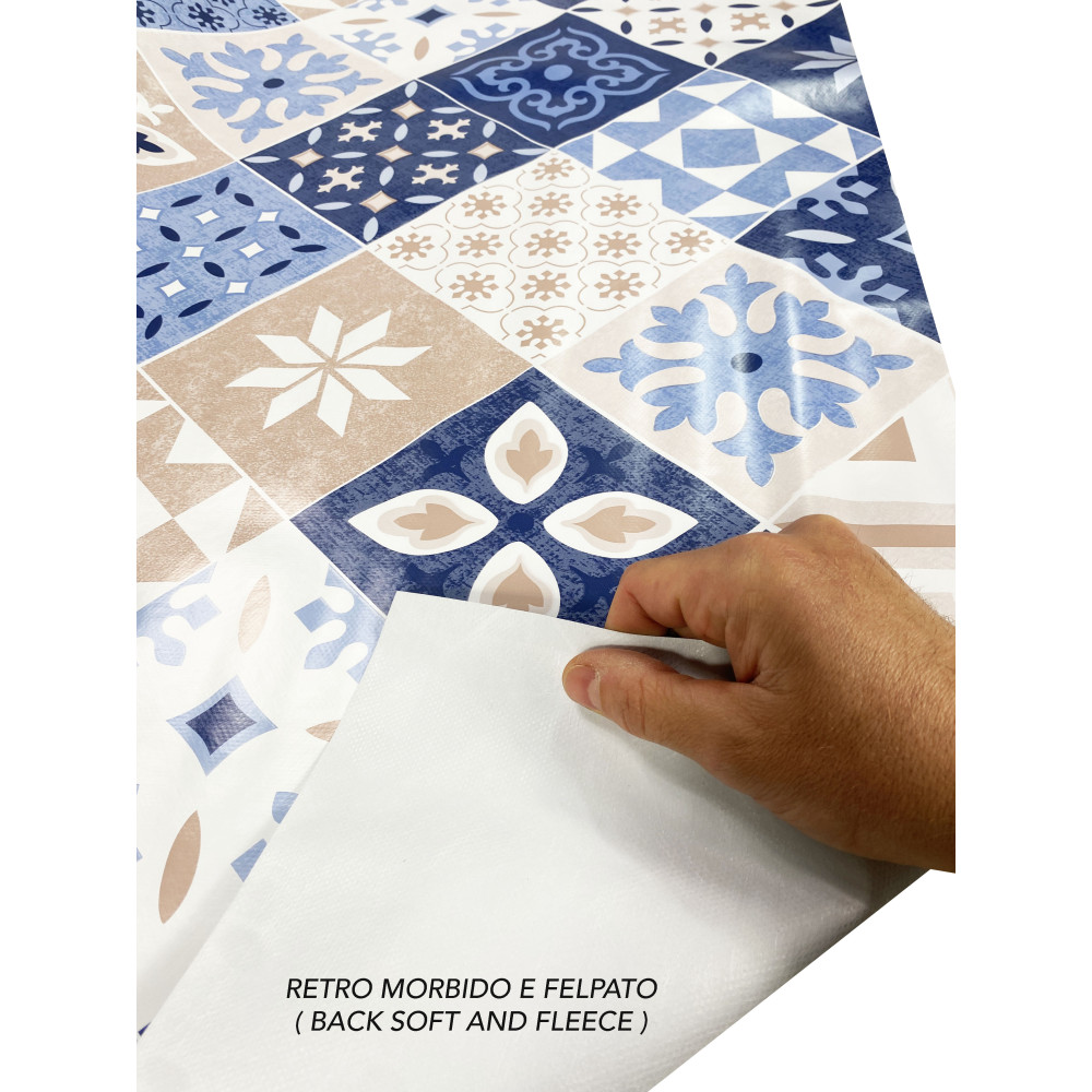 NAPPE LIMA © en TISSU TISSU laminé LAVABLE PVC hydrofuge MAJOLICA Bleu Fabriqué en Italie