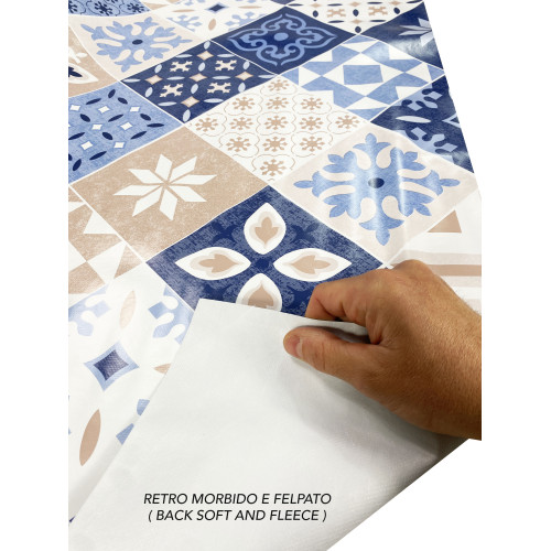 NAPPE LIMA © en TISSU TISSU laminé LAVABLE PVC hydrofuge MAJOLICA Bleu Fabriqué en Italie