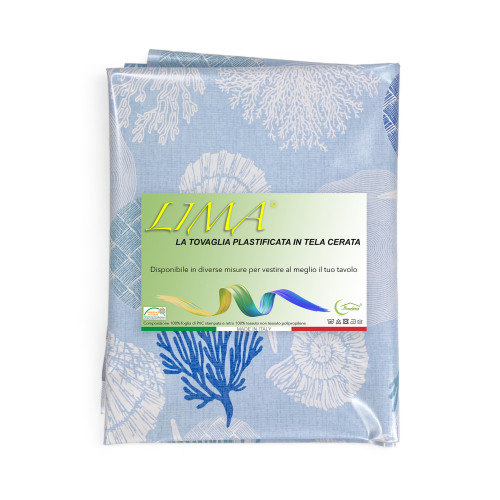LIMA © DE MANTEL de lona encerada plastificada hidrófuga en CORALLI BLU PVC Made in Italy