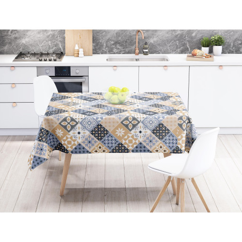 TABLECLOTH LIMA © in water-repellent plastic-coated waxed canvas in PVC MAJOLICA LIGHT BLUE Made in Italy