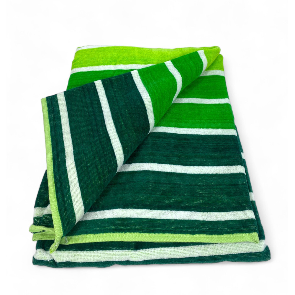 BEACH TOWEL in pure cotton terry MULTISTRIPE Green large size cm. 90 X 165 and beach backpack