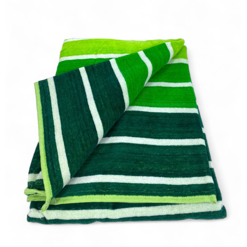 BEACH TOWEL in pure cotton terry MULTISTRIPE Green large size cm. 90 X 165 and beach backpack