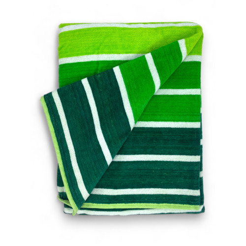 TOALLA DE PLAYA en rizo de puro algodón MULTISTRIPE Verde talla grande cm. 90 X 165 y mochila de playa