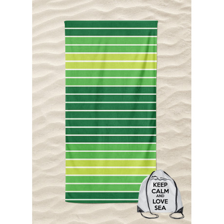Serviette de plage en éponge rayée verte