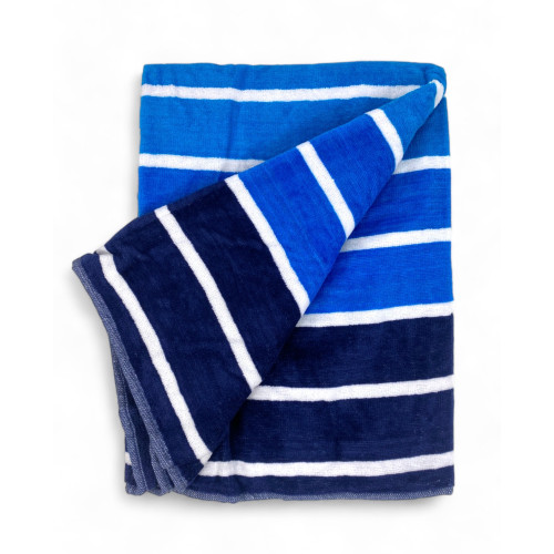 BEACH TOWEL in pure cotton terry MULTISTRIPE Blue large size cm. 90 X 165 and beach backpack