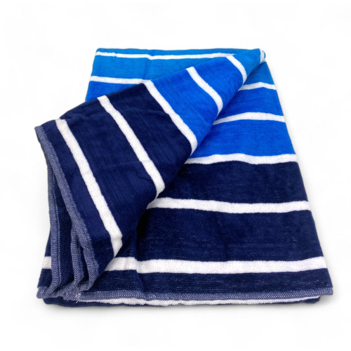 BEACH TOWEL in pure cotton terry MULTISTRIPE Blue large size cm. 90 X 165 and beach backpack