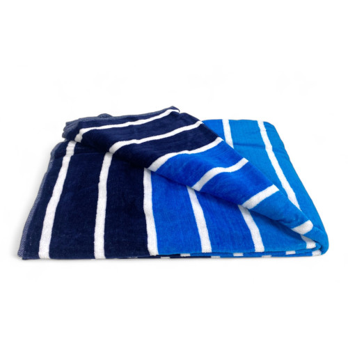 TOALLA DE PLAYA en rizo de puro algodón MULTISTRIPE Azul talla grande cm. 90 X 165 y mochila de playa