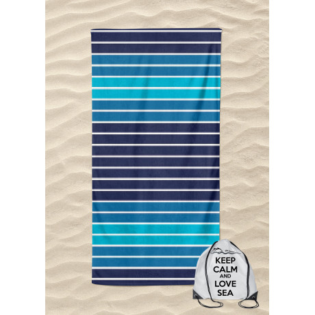 Serviette de plage en tissu éponge égyptien pur coton rayé sur bleu