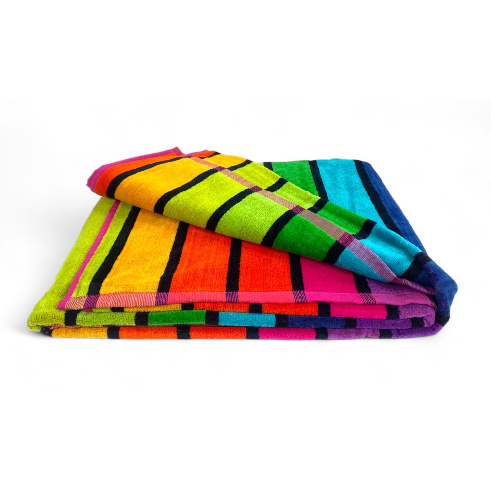 BEACH TOWEL in pure cotton terry RIGA MULTICOLOR size large cm. 90 X 165 and beach backpack