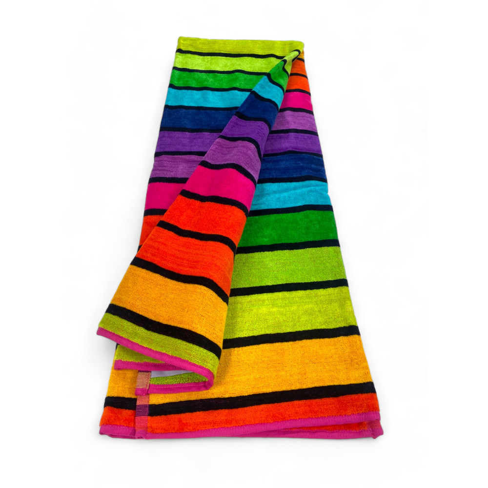 STRANDTUCH aus reinem Baumwollfrottee RIGA MULTICOLOR Größe groß cm. 90 X 165 und Strandrucksack
