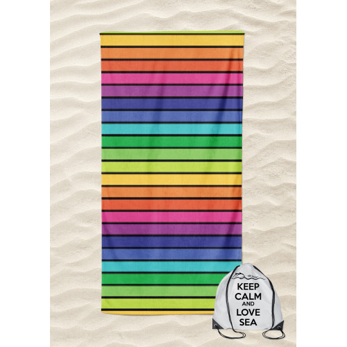 BEACH TOWEL in pure cotton terry RIGA MULTICOLOR size large cm. 90 X 165 and beach backpack