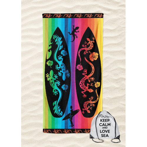 BEACH TOWEL in pure cotton terry Jeko Surf size large cm. 90 X 165 and beach backpack