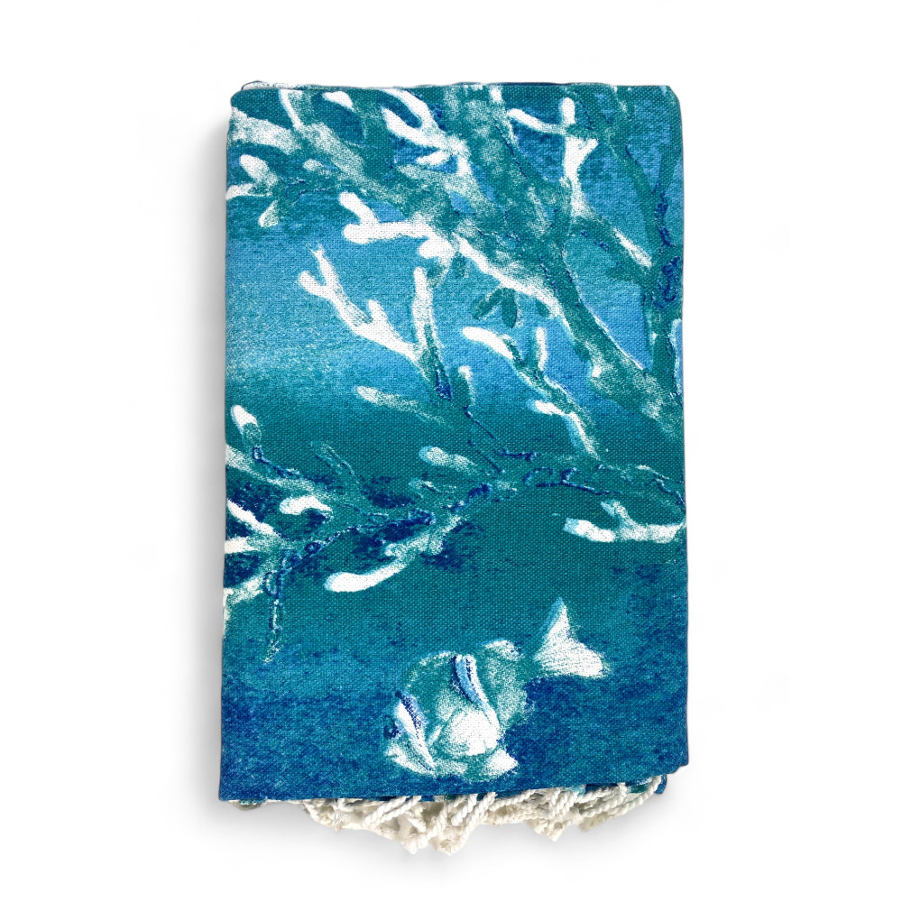 SERVIETTE DE PLAGE FOUTA CORALLI Semis TAILLE Grand CM.100X200 avec sac à dos Plage RESTEZ CALME