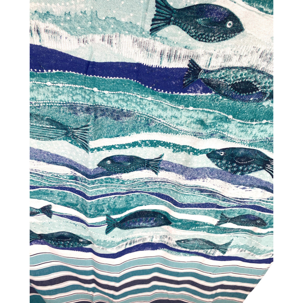 FOUTA BEACH TOWEL Large Blue Fish CM.100X200 with Beach Backpack KEEP CALM