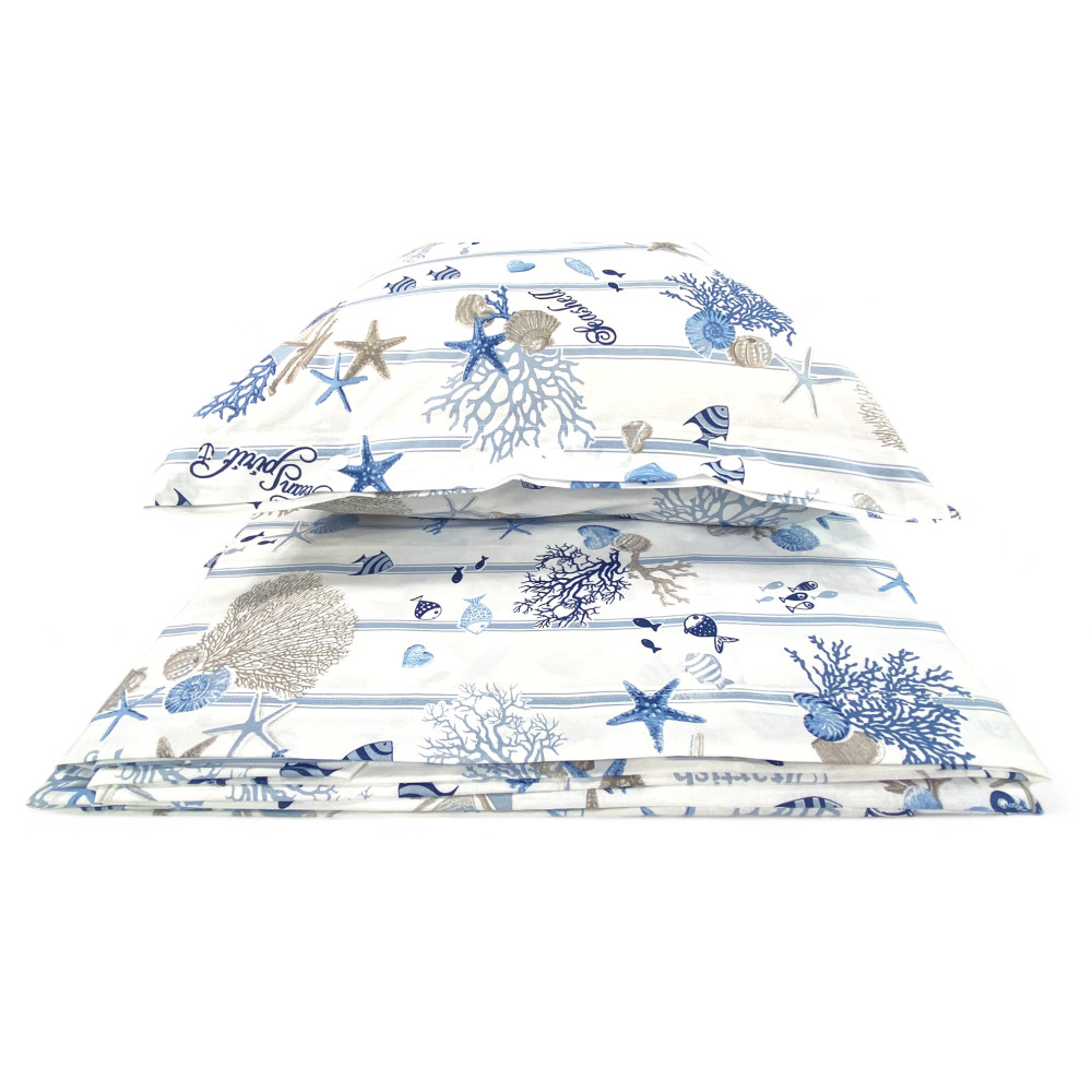 ENSEMBLE de draps MARE Marino CORALLI fond rayé bleu clair en pur coton