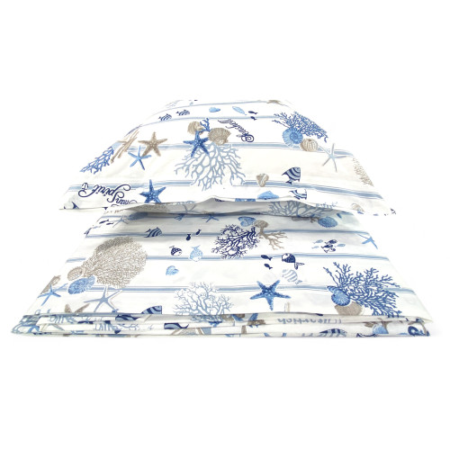 SET MARE Marino Sábanas CORALES branguito de rayas azul claro en puro algodón