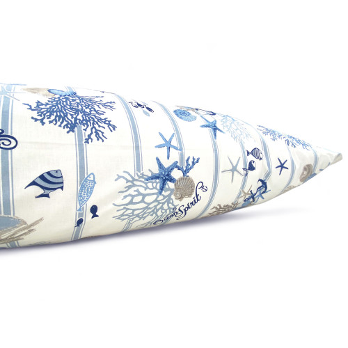 COMPLETO Lenzuola MARE Marino CORALLI Azzurro Fondo a Righe in Puro Cotone