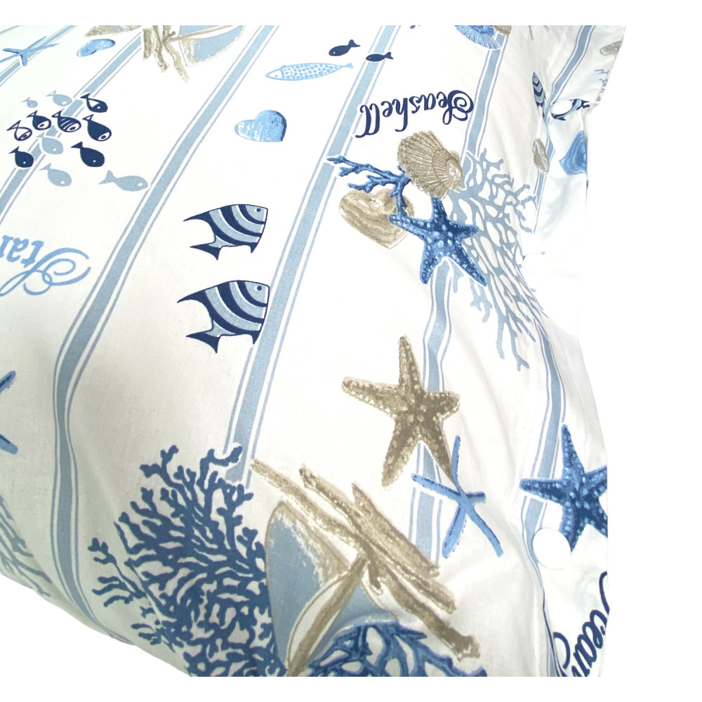 SET MARE Marino Laken CORALS hellblau gestreifter Boden aus reiner Baumwolle