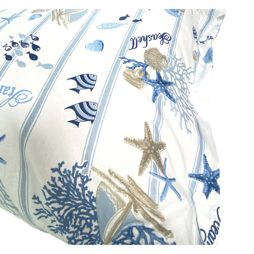 SET MARE Marino Sheets CORALS light blue striped bottom in pure cotton