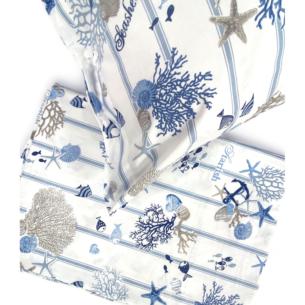 ENSEMBLE de draps MARE Marino CORALLI fond rayé bleu clair en pur coton