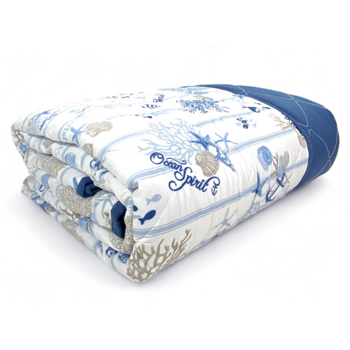 GESTEPPTE TAGESDECKE MIT MEERESBOGEN Korallen und Muscheln mit gestreiftem Boden Made in Italy