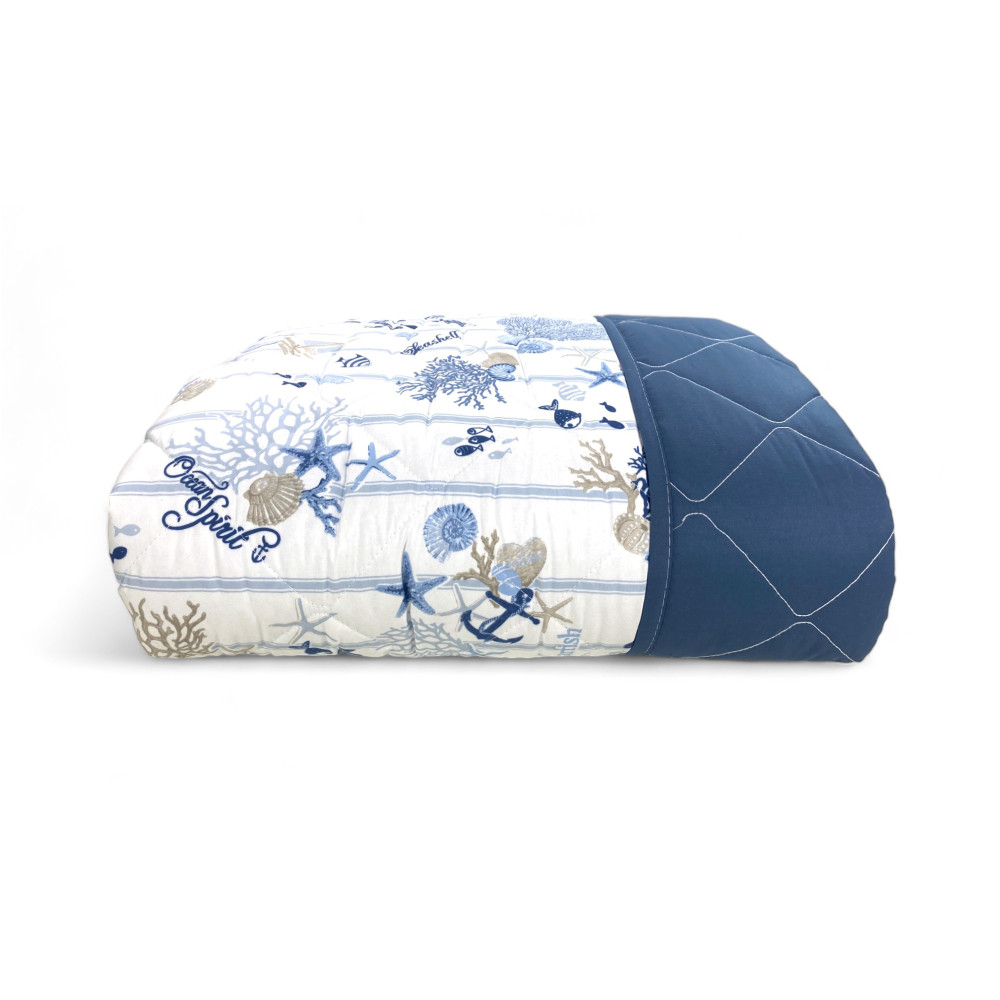 GESTEPPTE TAGESDECKE MIT MEERESBOGEN Korallen und Muscheln mit gestreiftem Boden Made in Italy