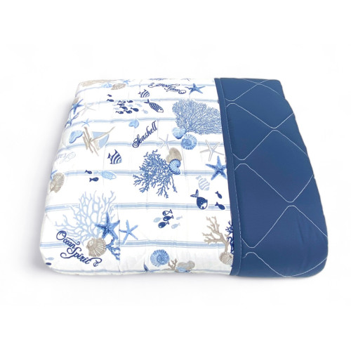 QUILTED BEDSPREAD WITH SEA BOW Corals and Shells with Striped Bottom Made in Italy