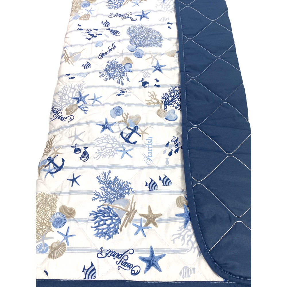 COPRILETTO Trapuntato FIOCCO MARE Coralli e Conchiglie con fondo a Righe Made in Italy