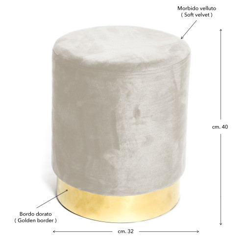 VELVET cylinder footstool in beige plain velvet
