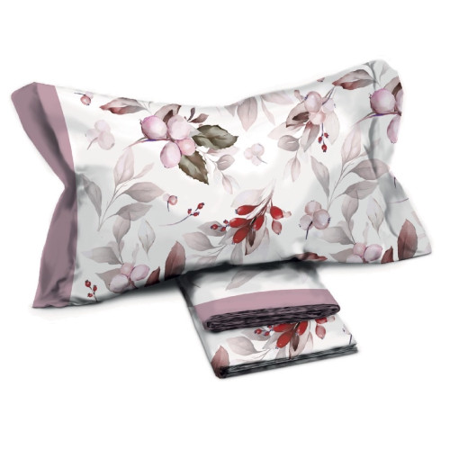 Parure de lit double en pur coton 2 carrés à motifs de fleurs roses