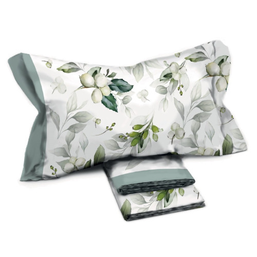 Parure de lit double en pur coton 2 carrés à motif de fleurs de sauge