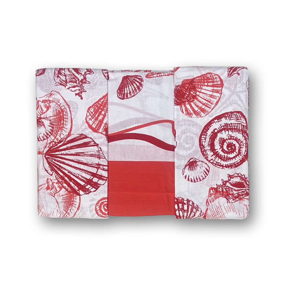 Ensemble de 2 draps de lit double carrés à motifs de coquillages rouges en pur coton