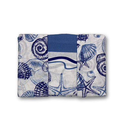 Completo lenzuola matrimoniale in Puro Cotone 2 piazze fantasia conchiglia blu